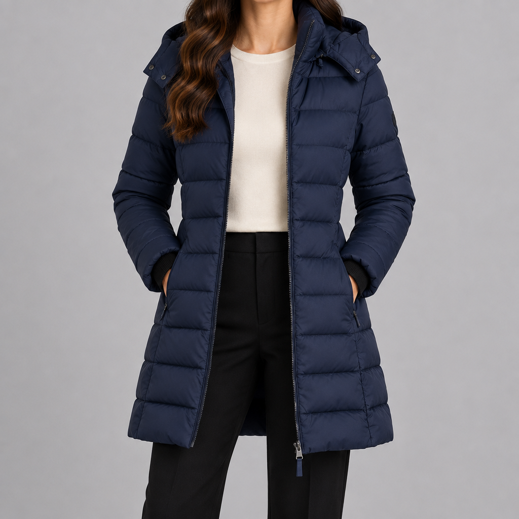 Women's hooded quilted puffer jacket in navy
