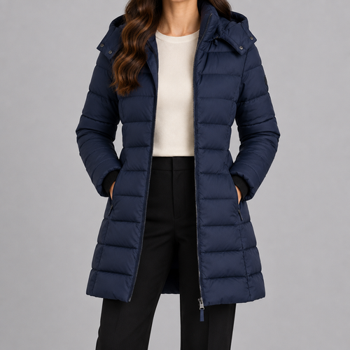 Women's hooded quilted puffer jacket in navy
